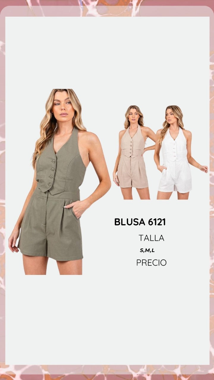 short y chaleco de lino natural 6121